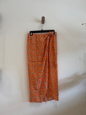 Orange Floral Midi Wrap Skirt